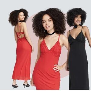 Elegant Red Spicy Evening Dress Wild Fable S NEW Viral Date Night Maxi Rosette